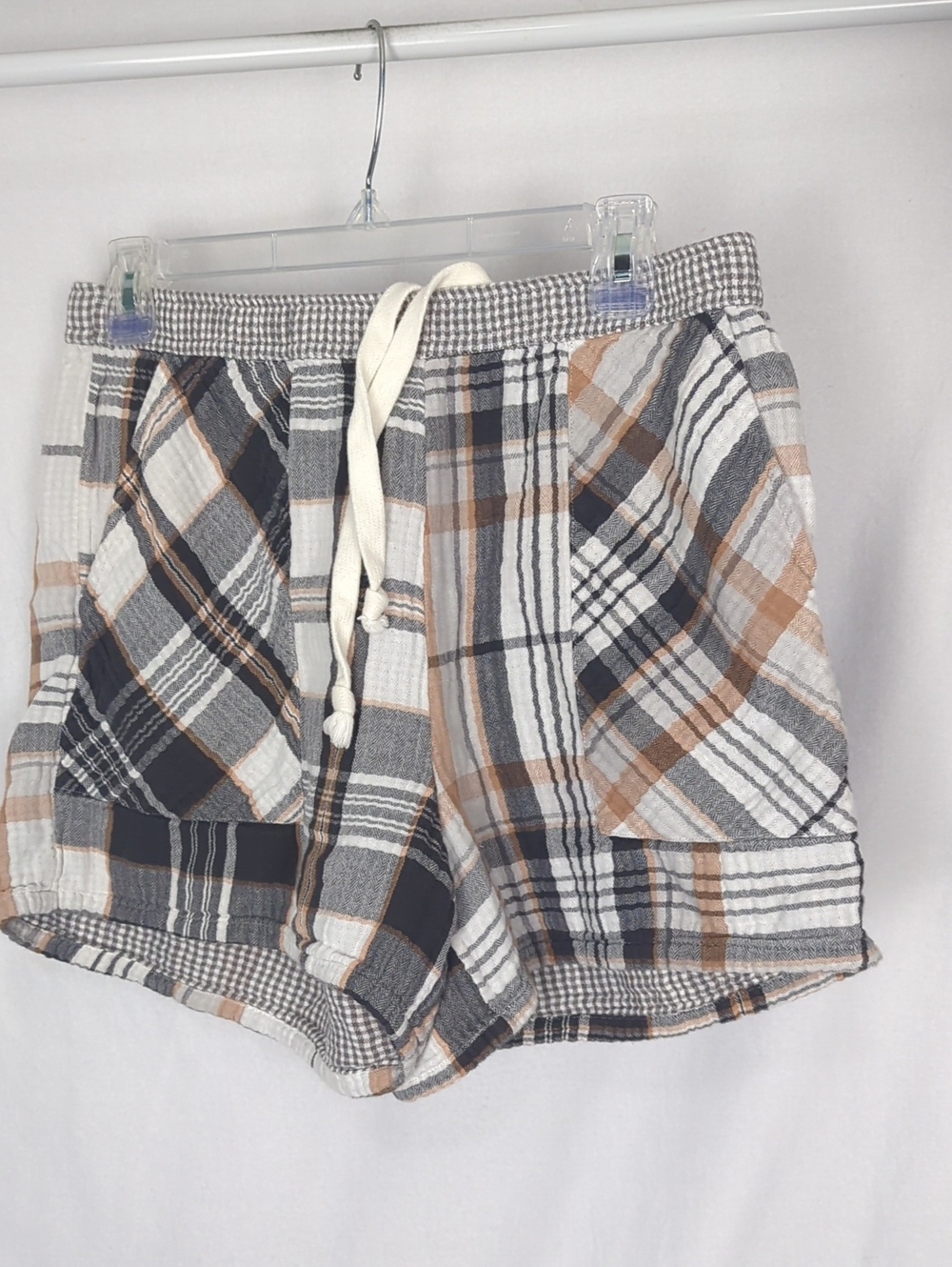 AERIE Women's Flannel Pajama Boxer Shorts Loungewear Brown Black